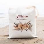 Pampas Bridesmaid Bröllop Tote Bag Tygkasse<br><div class="desc">Ta en titt på 400 populära stilar i bröllop tote bags från vår butiks "Bröllop Tote bags"-samling! Om du klickar på "Redigera design" kan du anpassa ytterligare. Du kan ändra typsnittet storlek, typsnitt färg med mera! bröllop tote bags, tote bags bröllop, blommigt tote bags, rustisk blommigt, rustik tote bags, namn,...</div>