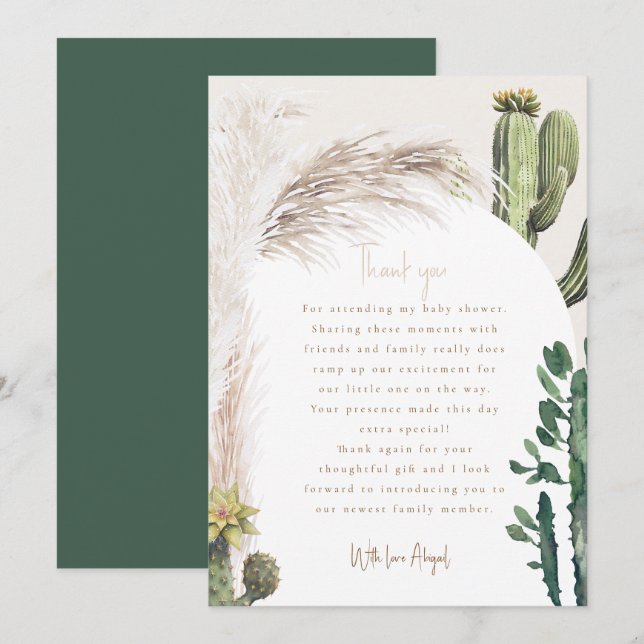 Pampas Cactus Baby Shower Tack (Fram/baksida)