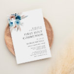 pampas dammiga blå första pampas inbjudningar<br><div class="desc">blåa blommor och pampasgräs. Färg och text kan vara personlig.</div>