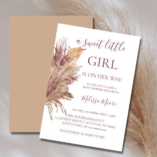 Pampas elegance Mauve rosa babyduschinbjudan Inbjudningar