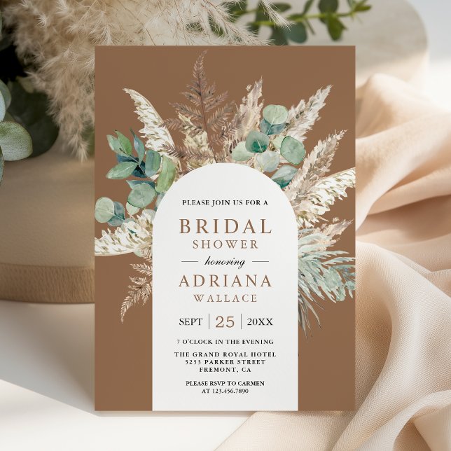 Pampas Eucalyptus Arch Beige Tan Bridal Shower Inbjudningar (Skapare uppladdad)