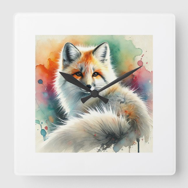 Pampas fox 091024AREF135 - Watercolor Fyrkantig Klocka (Framsida)