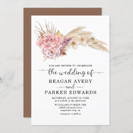 Pampas Gass Torkad Blommigt Ro och Lila Bröllop Inbjudningar