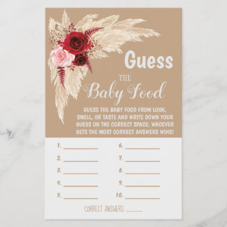 Pampas gissar att spelkortet Baby Food Baby Shower Flygblad