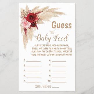 Pampas gissar att spelkortet Baby Food Baby Shower Flygblad