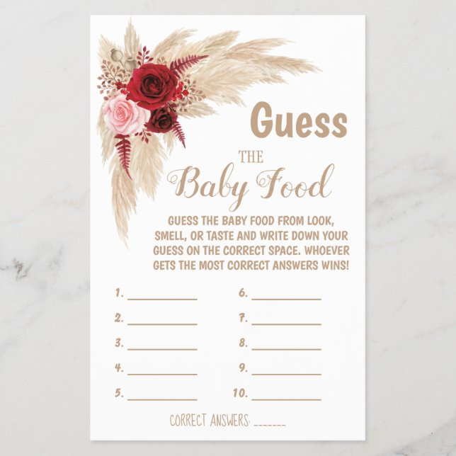 Pampas gissar att spelkortet Baby Food Baby Shower Flygblad (Framsidan)