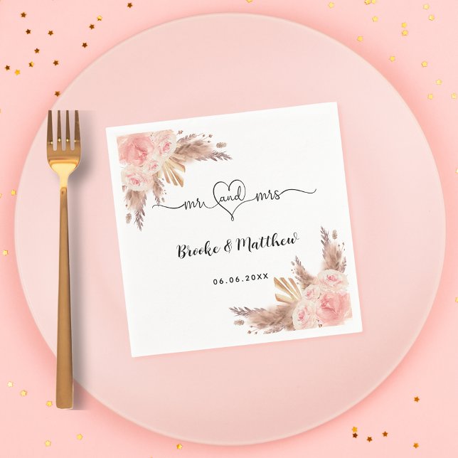 Pampas gräblommor mr Hjärboho bröllop Pappersservett (Skapare uppladdad)