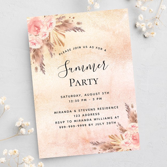 Pampas-gräs  blommigtar sommaren utanför party inbjudan vykort (Skapare uppladdad)