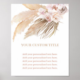 Pampas-gräs-boho-ökets tematecken anpassningsbar poster