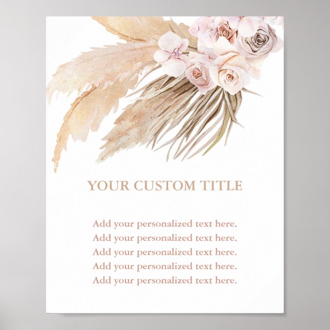 Pampas-gräs-boho-ökets tematecken anpassningsbar poster (Framsidan)