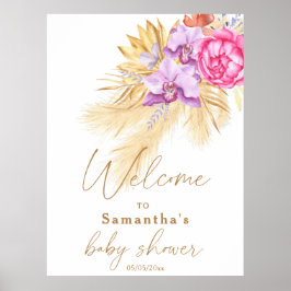 Pampas-gräs Boho Rosa Baby Shower Välkommen Poster