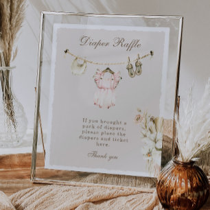 Pampas gräs flicka klädstreck Baby Shower blöja Poster