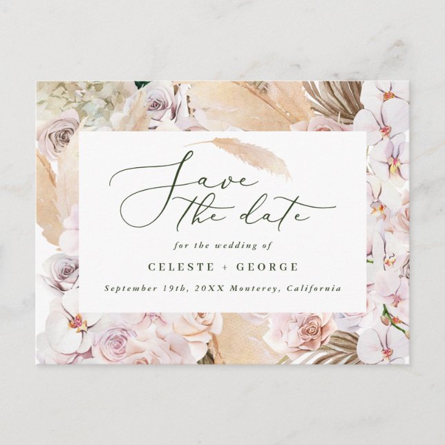 Pampas gräs handflatan, ofruktbar, modern rustik meddelande vykort (Framsida)