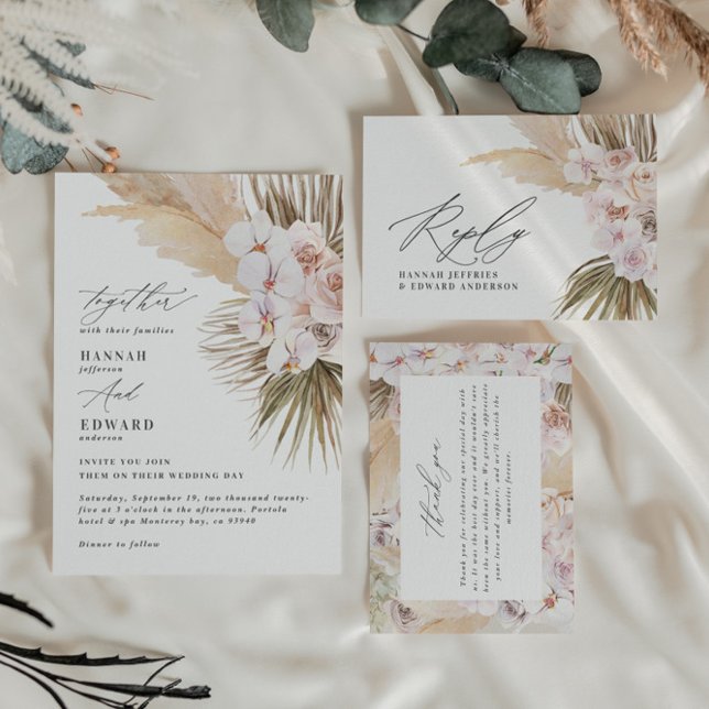 Pampas-gräs, modern botanisk bohemian bröllop tha tack kort (Skapare uppladdad)