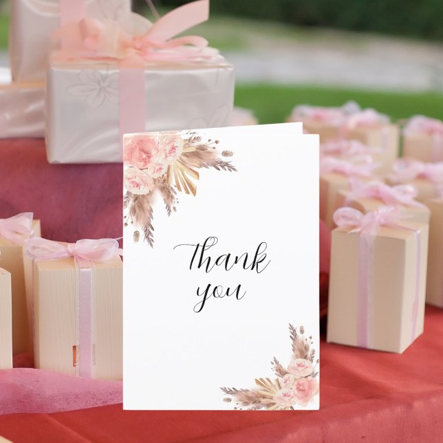 Pampas-gräs ro blommigt fotofödelsedag tack kort (Skapare uppladdad)