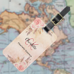 Pampas gräs ro guld blommor boho namn bagagebricka<br><div class="desc">En ro guld,   övertoningsbakgrund för rosa. Dekorerad med ro guld,  rosa blommigtar,  pampasgräs. Anpassa och lägg till ditt namn på framsidan,  kontakta informationen på baksidan.</div>