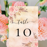 Pampas gräs ro guld  rosa blommor bordsnummer<br><div class="desc">En ro guld och en  rosa med en strålande bakgrund som dekoreras med boho stil pampas-gräs,  ro guld och  rosor för blommigt. Anpassa och lägg till bordsnumren en efter en.</div>