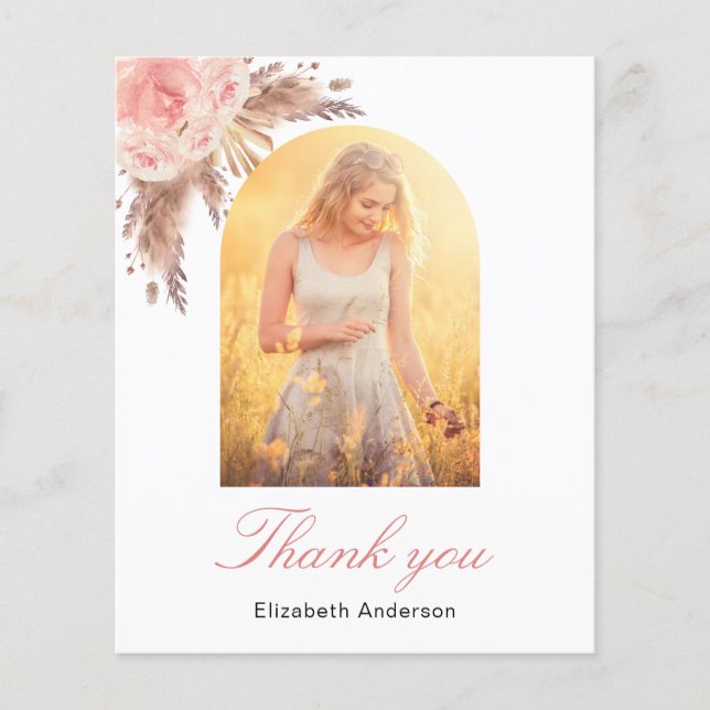 Pampas-gräs rosa blommigt födelsedag tack. (Framsida)