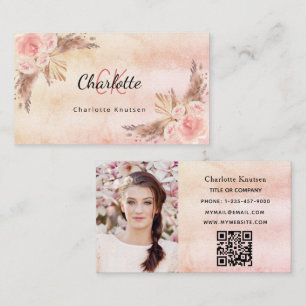 Pampas-gräs rosa blommigt QR-kodfoto Visitkort