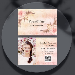 Pampas-gräs rosa blommigt QR-kodfoto Visitkort
