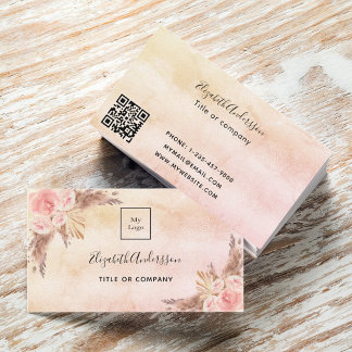 Pampas-gräs rosa blommigt QR-logotyp Visitkort