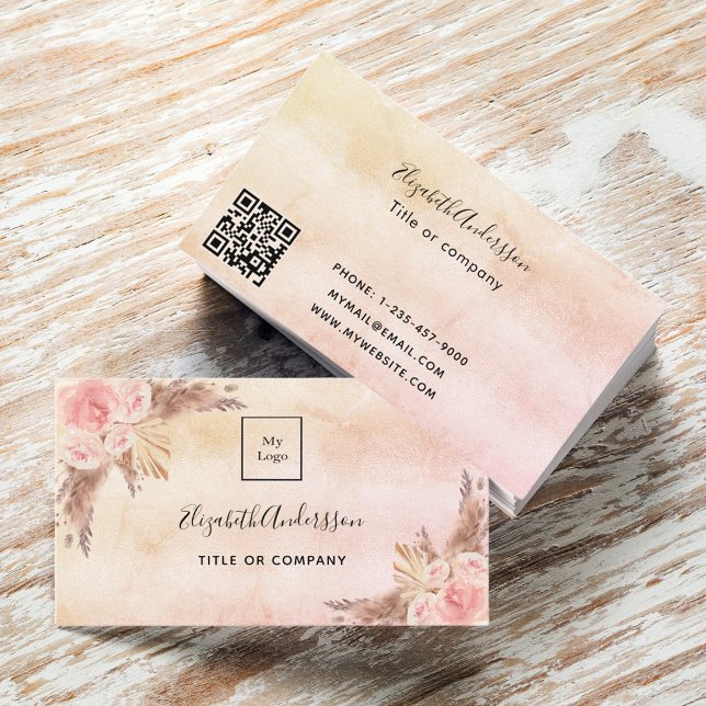 Pampas-gräs  rosa blommigt QR-logotyp Visitkort (Skapare uppladdad)