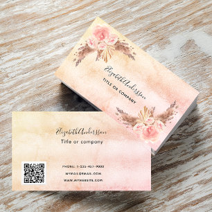 Pampas-gräs, rosa blommigt, skript QR-kod Visitkort