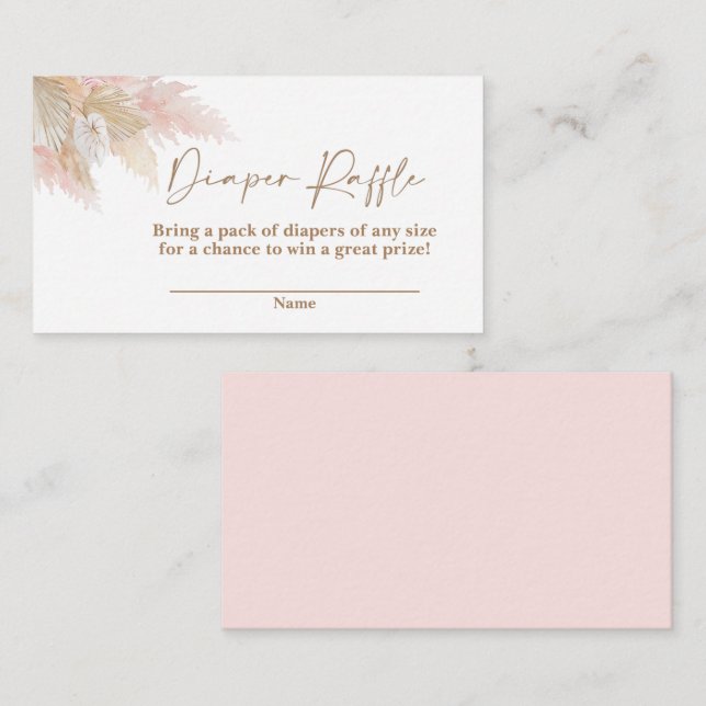 Pampas-gräs rosa Diaper Raffle Tilläggskort (Fram/baksida)