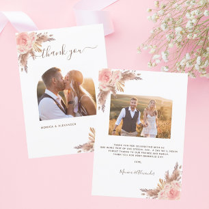 Pampas-gräs, rosa, foto boho bröllop tack kort