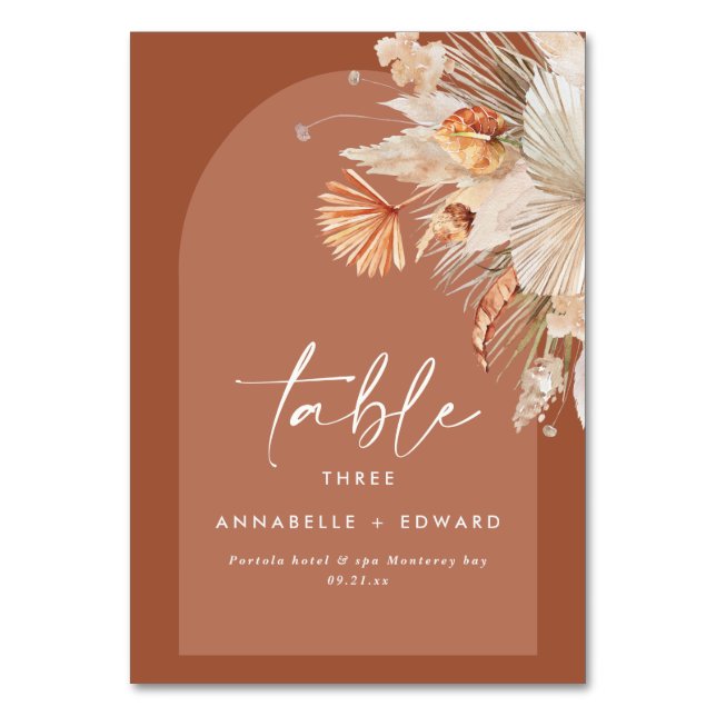 Pampas gräs terracotta modern blommigt bordsnummer (Framsidan)