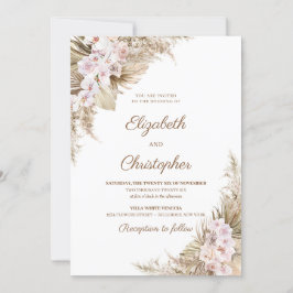 Pampas gräs, torkat Handflatan Ro Orchid Bröllop Inbjudningar