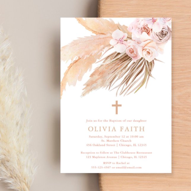 Pampas gräsboho bohemian ökenbaptism inbjudningar (Skapare uppladdad)