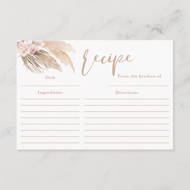 Pampas gräsboho bohemian recept tilläggskort (Framsida)