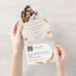 Pampas gräsboho-foto QR-kod bröllop
