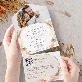 Pampas gräsboho-foto QR-kod bröllop
