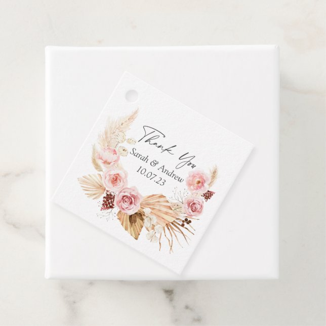 Pampas gräsklipp boho blommigt vattenfärgsbröllops gåvor etiketter (På plats)