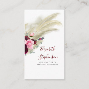 Pampas Grass and Burgundy Flowers Modern Boho Visitkort