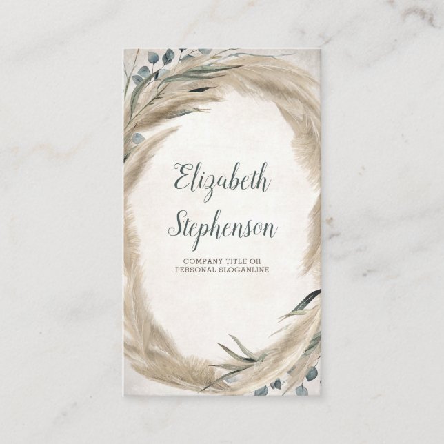 Pampas Grass and Greenery Boho Vintage Visitkort (Framsida)