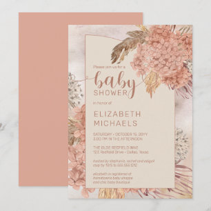 Pampas Grass and Hydrangeas Blooms Baby Shower Inbjudningar