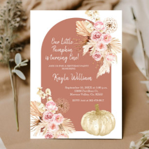 Pampas Grass and Pumpkin Birthday Inbjudningar