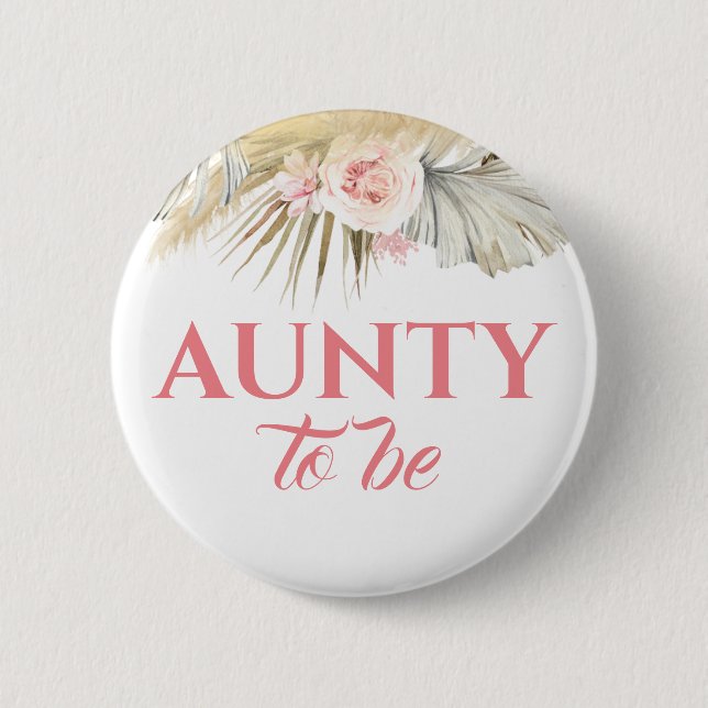 Pampas Grass and Rosa Flowers Baby Shower Knapp (Framsida)