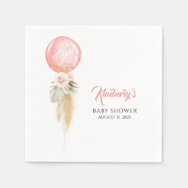 Pampas Grass and Rosa Flowers Ballon Baby Shower Pappersservett