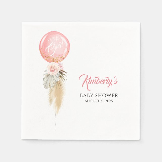 Pampas Grass and Rosa Flowers Ballon Baby Shower Pappersservett (Framsidan)