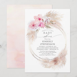 Pampas Grass and Rosa Orchids Exotic Baby Shower Inbjudningar