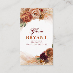 Pampas Grass and Rust Terracotta Flowers Botanical Visitkort