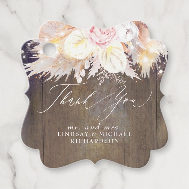 Pampas Grass and Rustic Wood Tack Gåvor Etiketter (Framsida)