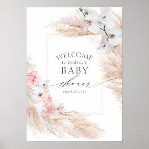 Pampas Grass and White Orchids Baby Shower Välkomm Poster