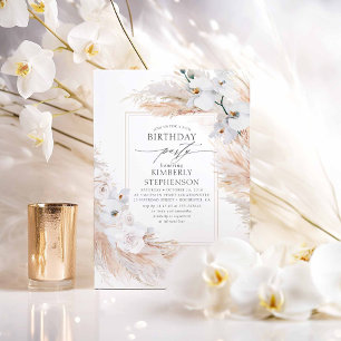 Pampas Grass and White Orchids Elegant Birthday Inbjudningar