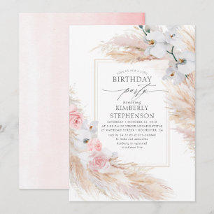 Pampas Grass and White Orchids Elegant Birthday Inbjudningar