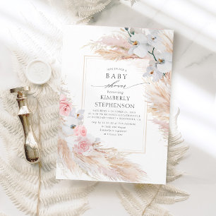 Pampas Grass and White Orchids Exotic Baby Shower Inbjudningar